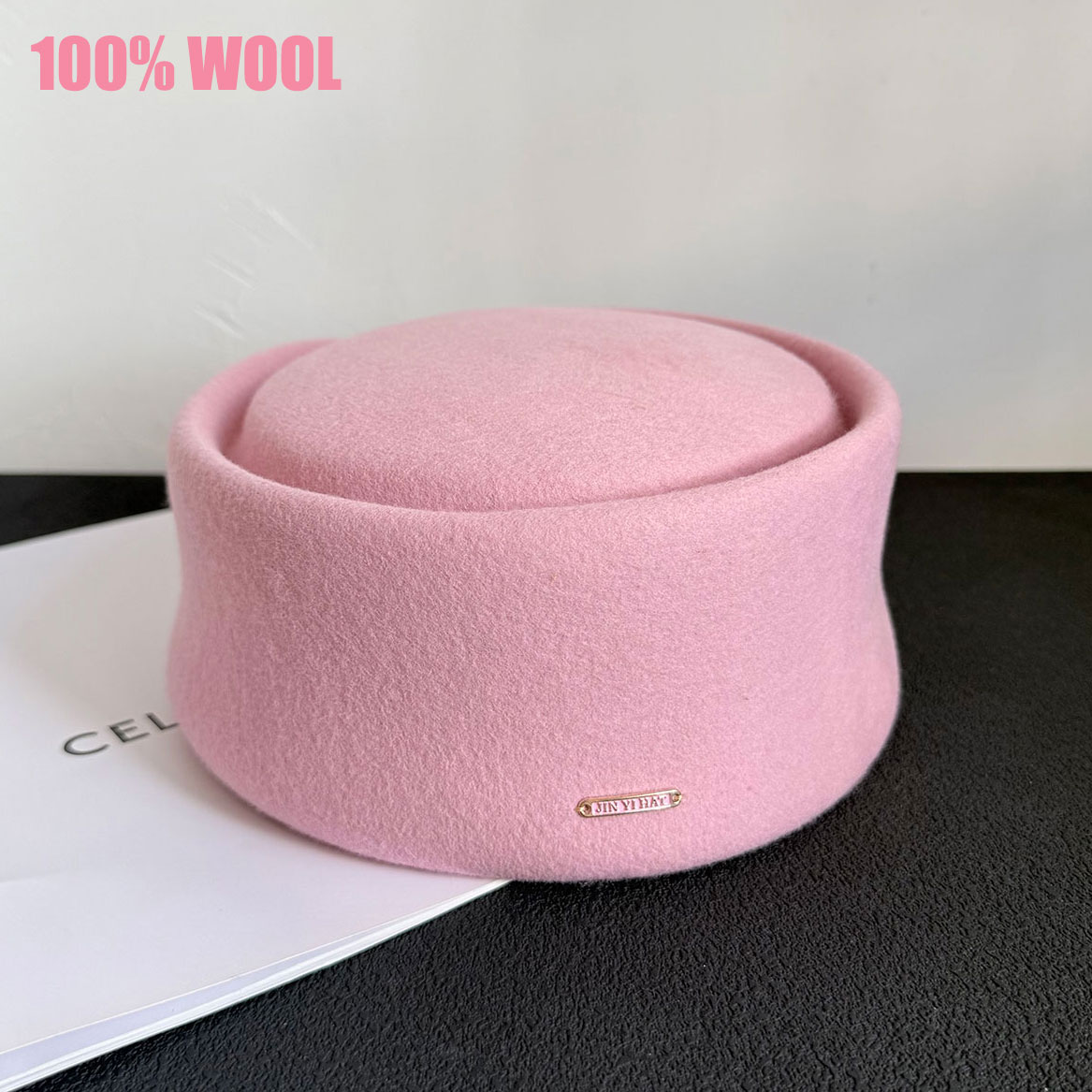 Beret French Wool - Herfst Winter Nieuwe 100% Roze Zwarte