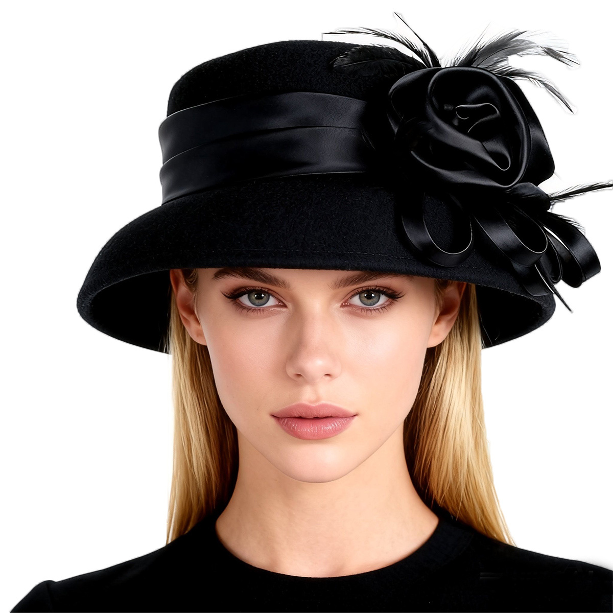 Fedora Hat Wool - Dames Zwart Wolvilt Cloche Hoed met