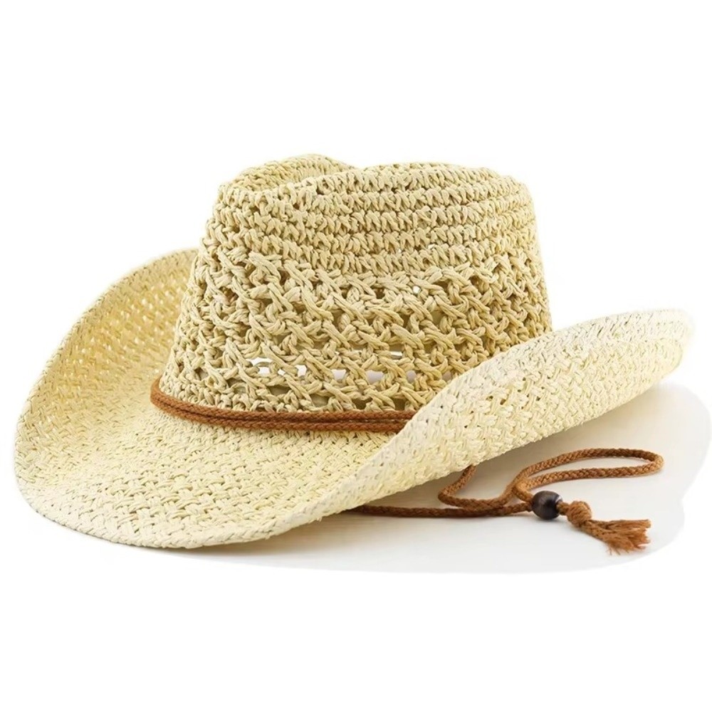 Cowboy Hat Straw - Retro brede rand zonnebrandcrème strohoed etnische