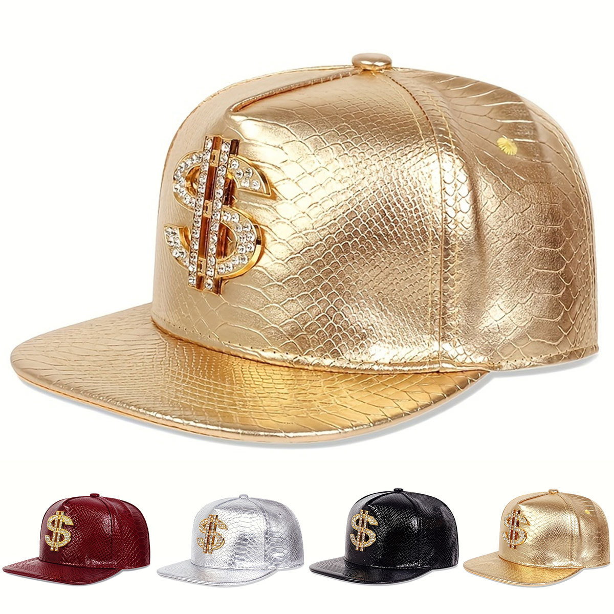 Snapback Hat Flat - Lederen metallic dollar teken baseball cap