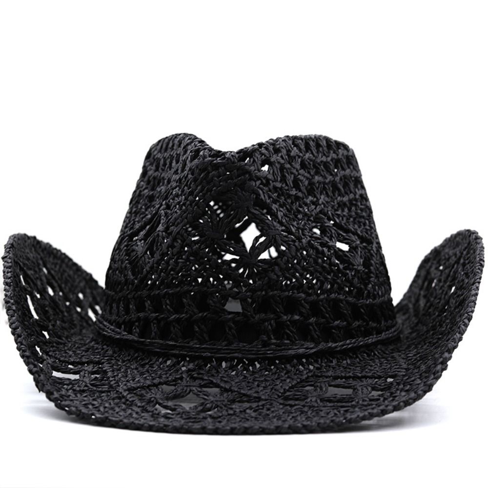 Cowboy Hat Straw - Vintage brede rand holle strohoed gekruld