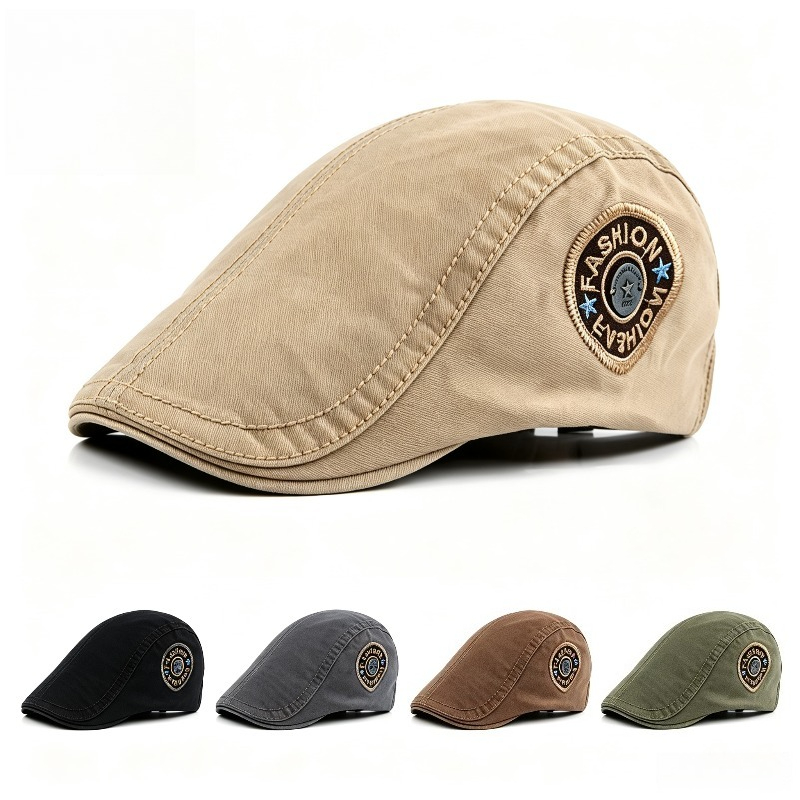 Newsboy Cap Ivy - Retro geborduurde patch flatcap voor heren,